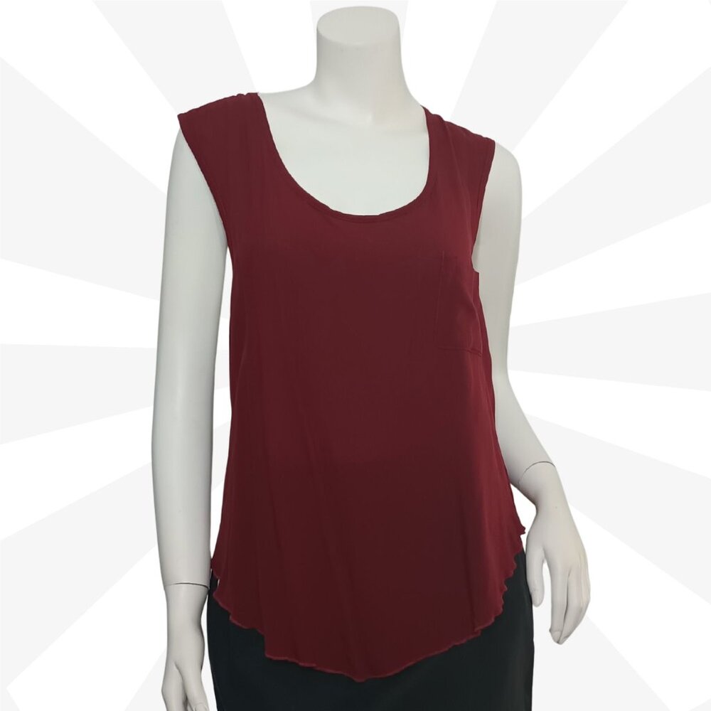 Papaya Burgundy Top Size L Scoop Neck Sleeveless Cross Back Sexy  Cut Out Pocket
